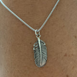 Sterling Silver Large Feather Necklace, Silver Necklace, Boho Necklace, Angels Necklace