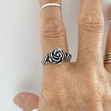 Sterling Silver Rose with Leaves Ring, Boho Ring, Flower Ring, Leaf Ring