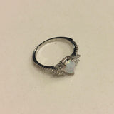 Sterling Silver Teardrop White Lab Opal with CZ Ring, Silver Ring, Opal Ring
