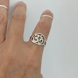 Sterling Silver Round OM Sign Ring, Silver Ring, Yoga Ring, Boho Ring, OM Ring