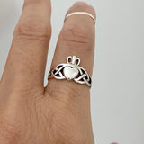 Sterling Silver Claddagh Ring with Celtic, Loyalty Ring, Boho Ring, Silver Ring, Irish Ring