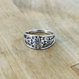 Sterling Silver Flower Ring with Swirls, Boho Ring, Silver Ring, Swirly Ring