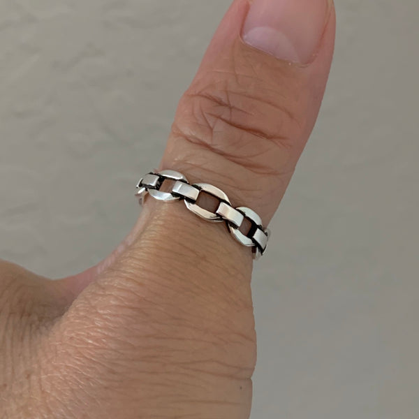 Sterling Silver Chain Link Ring, Unisex Ring, Silver Ring, Wedding Band, Stackable Ring