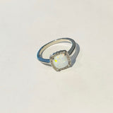 Sterling Silver Square White Lab Opal with CZ Ring, Opal Ring, Silver Ring, Wedding Ring