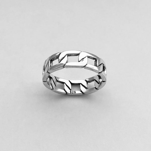 Sterling Silver Unisex Chain Link Ring, Silver Ring, Silver Band, Stackable Ring