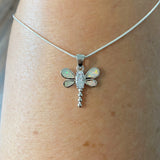 Sterling Silver White Lab Opal and Clear CZ Dragonfly Necklace, Silver Necklace, Happiness Necklace, Boho Necklace