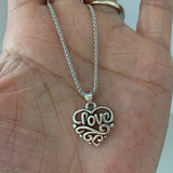 Sterling Silver Heart and Love Necklace, Silver Necklace, Love Necklace, Heart Necklace
