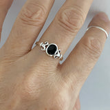 Sterling Silver Round Black Onyx Ring, Silver Ring, Boho Ring, Healing Ring