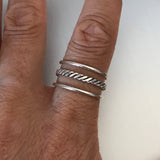 Sterling Silver Cuff Ring with Rope, Silver Ring, Boho Ring, Braid Ring