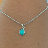 Sterling Silver Small Oval Turquoise Necklace, Silver Necklace, Boho Necklace, Stone Necklace