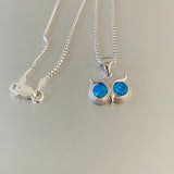 Sterling Silver Blue Lab Opal Owl Necklace, Bird Necklace, Silver Necklace, Opal Necklace
