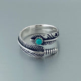 Sterling Silver Feather Ring with Synthetic Turquoise, Feather Ring, Silver Ring, Angels Wing