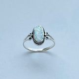Sterling Silver Oval White Lab Opal Ring, Silver Ring, Simple Ring