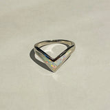 Sterling Silver White Lab Opal V Shape Ring, Silver Ring, Opal Ring