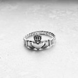 Sterling Silver Claddagh Ring with Rope Band, Silver Ring, Irish Ring, Heart Ring