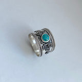 Sterling Silver Bali Style Genuine Turquoise Ring, Statement Ring, Boho Ring, Silver Ring