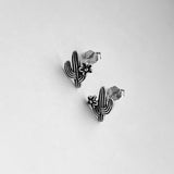 Sterling Silver Cactus and Flower Earrings, Silver Earrings, Stud Earring, Dainty Earring