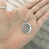 Sterling Silver Large Moon and Mandala Necklace, Silver Necklace, Flower Necklace, Moon Necklace, Boho Necklace