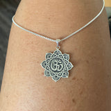 Sterling Silver Large Lotus OM Necklace, Silver Necklace, Lotus Necklace, Flower Necklace