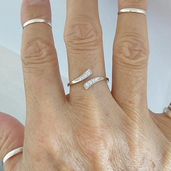 Sterling Silver Wraparound CZ Ring, Boho Ring, Silver Ring, Simple Rin ...