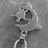 Sterling Silver White Lab Opal Dolphin and Turtle Necklace, Silver Necklace, Dolphin Necklace