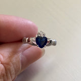 Sterling Silver Blue Sapphire CZ Heart Claddagh Ring, Silver Ring, Friendship Ring, CZ Ring
