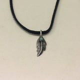 Sterling Silver Feather Pendant with Synthetic Turquoise, Silver Pendant, Boho Pendant