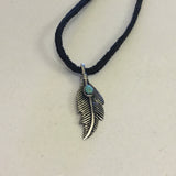 Sterling Silver Feather Pendant with Synthetic Turquoise, Silver Pendant, Boho Pendant