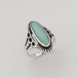 Sterling Silver Etched Oval Turquoise Ring, Silver Rings, Stone Ring