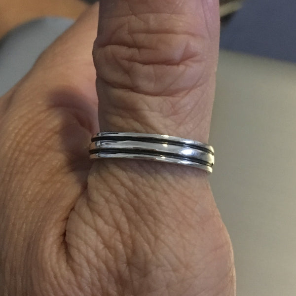 Sterling Silver Band Ring with Two Stripes, Silver Ring, Wedding Band