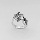 Sterling Silver Plumeria Flower with Leaf Ring, Silver Ring, Rings