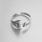 Sterling Silver Adjustable Moon and Star Ring, Boho Ring, Silver Ring, Moon Ring, Celestial Ring