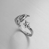 Sterling Silver Adjustable Moon and Star Ring, Boho Ring, Silver Ring, Moon Ring, Celestial Ring