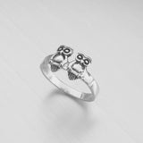 Sterling Silver Twin Owls Ring, Silver Ring, Bird Ring