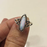 Sterling Silver Oval White Lab Opal Ring, Silver Ring, Statement Ring