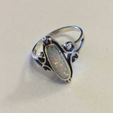 Sterling Silver Oval White Lab Opal Ring, Silver Ring, Statement Ring