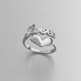 Sterling Silver LOVE U Ring with Heart, Silver Ring, Love Ring, Heart Ring