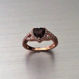 Rose Gold Plated Sterling Silver Coffee Colored CZ Heart Ring, CZ Ring, Love Ring, Promise Ring