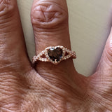 Rose Gold Plated Sterling Silver Coffee Colored CZ Heart Ring, CZ Ring, Love Ring, Promise Ring