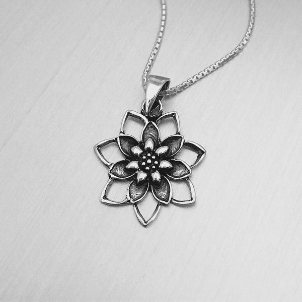 Sterling Silver Blooming Lotus Pendant, Flower Pendant, Silver Pendant