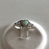 Sterling Silver White Lab Opal Heart Ring, Silver Ring, Opal Ring