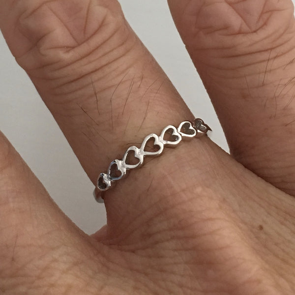 Sterling Silver Small Sideway Heart Ring, Silver Ring, Love Ring, Hearts