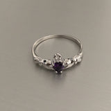 925 Sterling Silver Celtic Claddagh Ring With Heart Amethyst & Cubic Zirconia – Promise Band