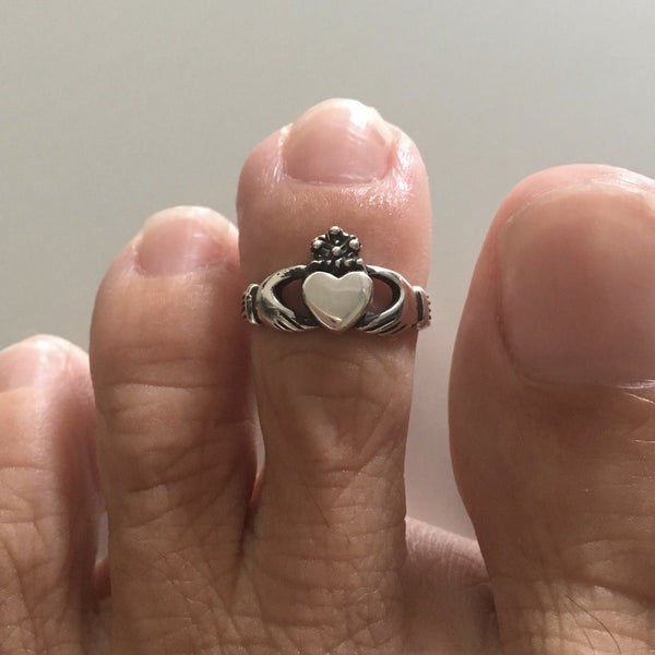 Sterling Silver Claddagh Toe Ring, Silver Ring, Boho Ring, Irish Ring, Adjustable Ring