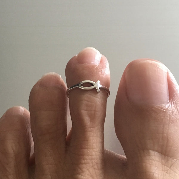 Sterling Silver Adjustable Icthus Toe Ring, Silver Ring, Fish Ring, Religious Ring