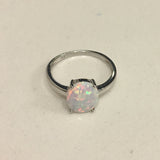 Sterling Silver Solitaire White Lab Opal Ring, Silver Ring, Opal Ring