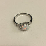 Sterling Silver Round White Lab Opal with CZ Ring, Silver Ring, Rings