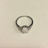 Sterling Silver Oval CZ and White Lab Opal Ring, Silver Rings, Opal Ring