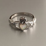 Sterling Silver White Lab Opal Claddagh Ring, Silver Ring, Opal Ring, Crown Ring