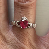Sterling Silver Ruby CZ Heart Claddagh Ring, Silver Ring, Heart Ring, Friendship Ring, July Birthstone Ring